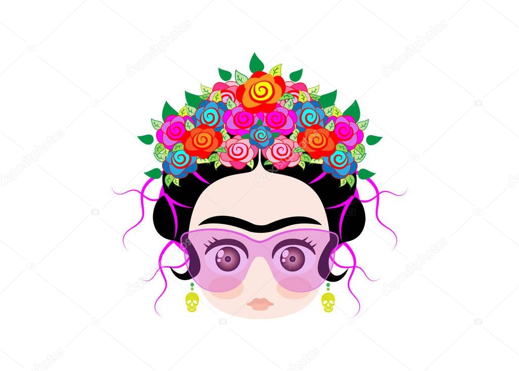 Download Emoji baby frida kahlo met kroon van kleurrijke bloemen en ...