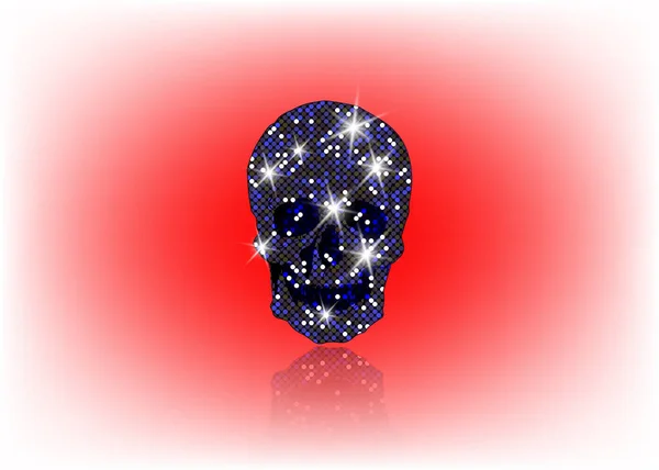 Cráneo brillante de estrellas brillantes azules. Gemas azules y colección de elementos Diamond Skull. Día de los Muertos. Icono símbolo de diseño de moda patrones de mosaico estrellado de lujo, vector aislado o fondo rojo — Archivo Imágenes Vectoriales