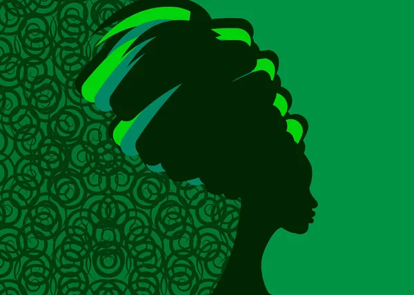 Conceptul de coafură cu fată frumoasă, siluetă vectorială pentru femei negre. Conceptul de design pentru saloane de înfrumusețare, spa, broșură de șabloane, cosmetice, industria modei și frumuseții. Fundal ecologic verde — Vector de stoc