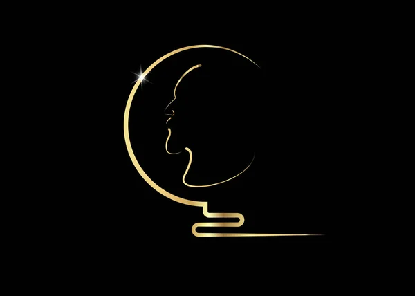 Musikliteraturpreis, Männerkopf Goldprofil Goldmünzsymbol. die Auszeichnung des Jahres, Vektor-abstrakte Preismedaille auf schwarzem Hintergrund — Stockvektor
