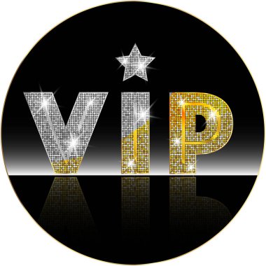 Seçkin, glitter etiketle VIP altın sembolü. Very Important person - beyaz arka plan parlak, altın kızdırma ile seçkin bir iz simgesine VIP. VIP afiş veya kart için şablon