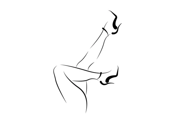 セクシーな美脚の女性は、かかとの高い靴、会社ロゴのベクトル シルエット描画スタイル、分離ベクトル図をスケッチやホワイト バック グラウンド — ストックベクタ