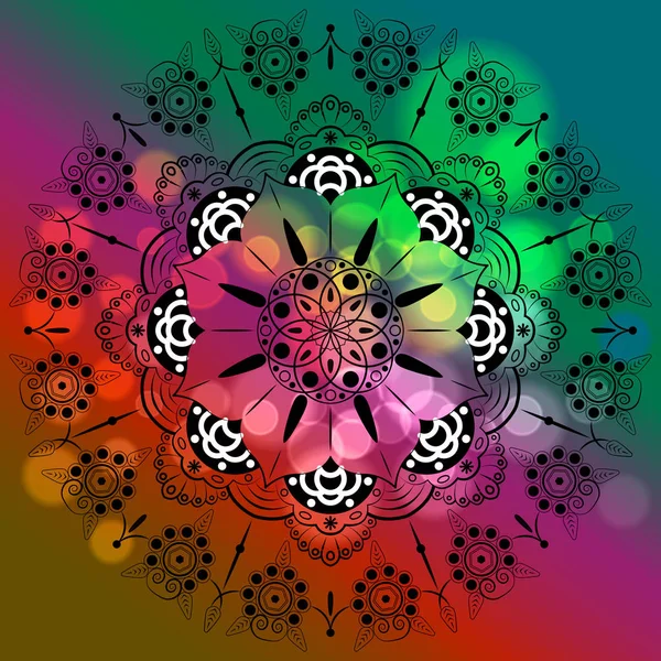 Mandala de flor colorida. Elementos decorativos vintage. Padrão oriental, ilustração vetorial. Islã, árabe, indiano, marroquino, espanha, turco, paquistão, chinês, místico, motivos otomanos. Multicolorida — Vetor de Stock