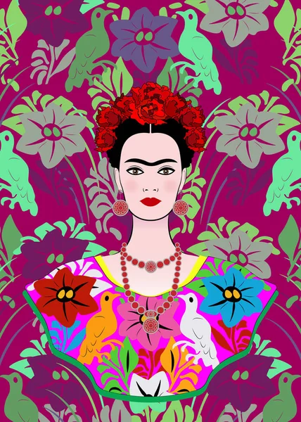 February 26, 2018: Graphic representation of Frida Kahlo's portrait. Editorial use only — Stock Vector