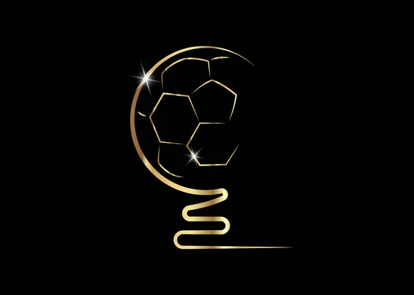 Trofeo dorado pelota de fútbol icono, vector aislado o fondo negro — Vector de stock