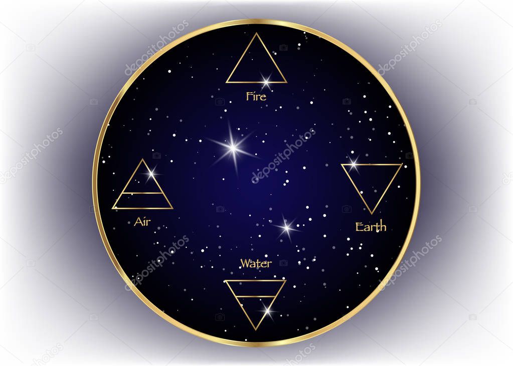 Icon elements : Air , Earth , Fire and Water. Wiccan divination symbols