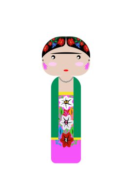 Frida Kahlo Kokeshi Doll , vector illustration isolated  clipart