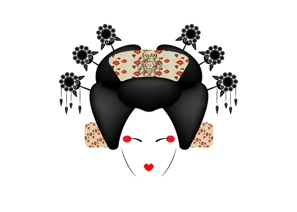 Geisha Portrait de fille japonaise ou asiatique, style traditionnel avec coiffure japonaise, poupée papillon madama, culture chinoise ou japonaise, belle illustration vectorielle de mode isolée — Image vectorielle