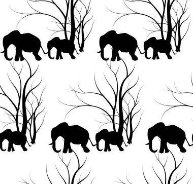 Sevimli hayvan, filler ile Seamless modeli. Filin bebekle anne. Savannah, vektör düz arka plan bir yürüyüş. Tekstil, Web sitesi arka plan, kitap kapağı, ambalaj için kullanılabilir