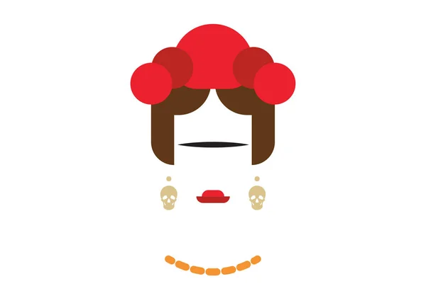Retrato estilizado de mujer mexicana con cráneos pendientes, inspiración Frida Kahlo, Vector aislado — Vector de stock