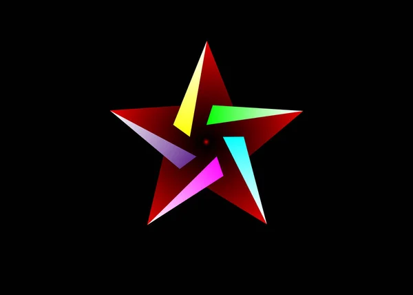 Abstract vector grafische geometrische kleurrijke pentagram, geïsoleerde of zwarte achtergrond — Stockvector
