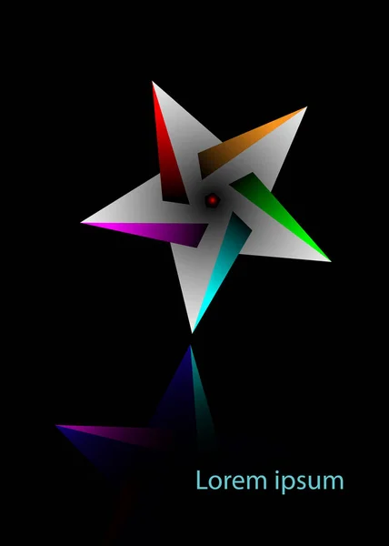 Abstrakte Vektorgrafik geometrisches buntes Pentagramm, isolierter oder schwarzer Hintergrund — Stockvektor