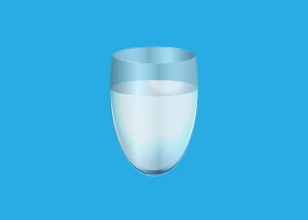 Vaso de agua o líquido aislado sobre fondo azul claro, ilustración vectorial 3D realista. Taza de vidrio transparente brillante Taza de vidrio transparente brillante, concepto líquido — Archivo Imágenes Vectoriales
