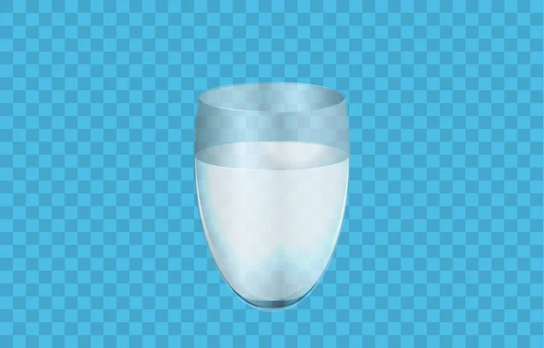 Vaso de agua o líquido aislado sobre fondo azul claro, ilustración vectorial 3D realista. Taza de vidrio transparente brillante Taza de vidrio transparente brillante, concepto líquido — Archivo Imágenes Vectoriales