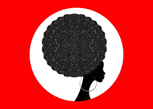 Portrait African Women silhouette, dark skin female face with afro ethnic traditional curly,  hair style design concept for beauty salons, spa, cosmetics, fashion and beauty industry.  Isolated or Red Stock Illustration
