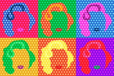  Marilyn Monroe renkli vektör çizim Pop Art stil, Andy Warhol'un ilham 