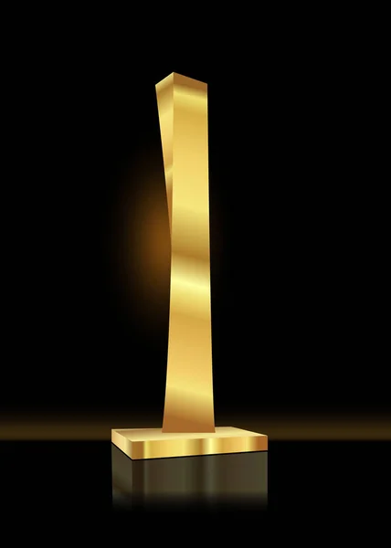 Golden trophy abstract för konkurrens belöning isolerad på svart bakgrund. Glänsande award för första plats i sport turneringen vektorillustration. Hedervärd seger priset ikonen för tävling deltagande. — Stock vektor