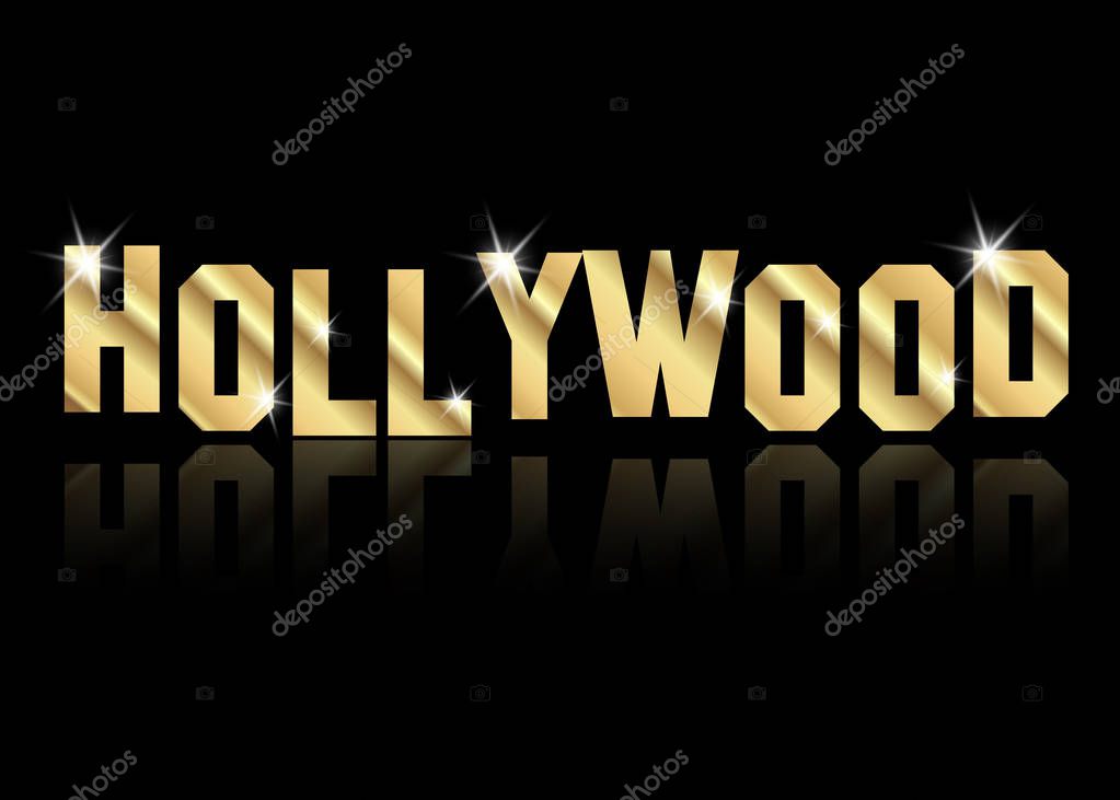 Hollywood golden vector logo , gold letters isolated or black background