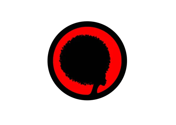 Conception de logo Afro. diadème noir et rouge cheveux afro bouclés, portrait Femme africaine dans le concept de coiffure ethnique traditionnelle, vecteur isolé sur fond noir — Image vectorielle