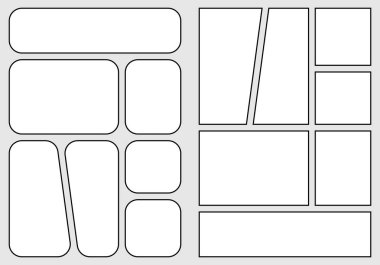 Çizgi roman tarzını hızlı bir şekilde yaratmak için manga çizelge düzeni. Kağıt oranının A4 tasarımı yazdırmak için uygundur. Vektör izole edildi 