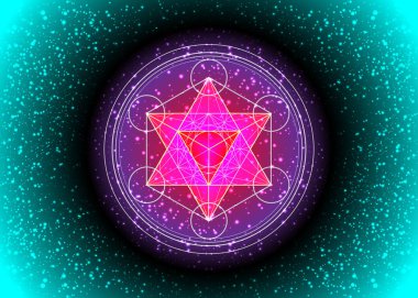 Metatron Küp, Yaşam Çiçeği. Kutsal geometri, grafik element Vektör izole Illustration veya uzay yıldızı arka planı. Mistik simge platonik katılar, soyut geometrik çizimler, ekin çemberleri mandala