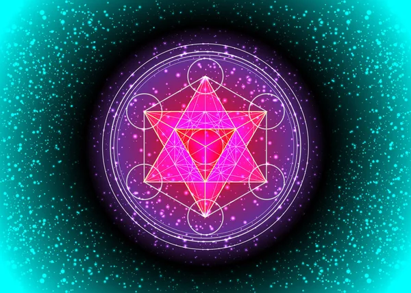 Metatrons Cube, Bloem van het Leven. Heilige geometrie, grafisch element Vector geïsoleerd Illustratie of ruimte ster achtergrond. Mystieke pictogram platonische lichamen, abstracte geometrische tekening, graancirkels mandala — Stockvector