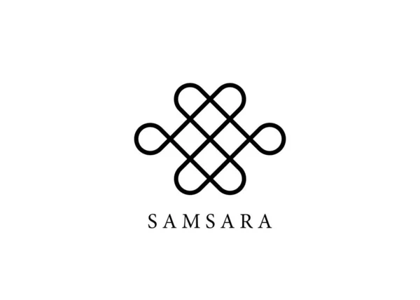 Samsara-Symbol. Eingeweide des Buddha, die Eingeweide des Buddha. der endlose Knoten oder der ewige Knoten, Glücksknotenpunkt, Symbol der Untrennbarkeit und abhängigen Entstehung der Existenz und aller Phänomene im Universum — Stockvektor