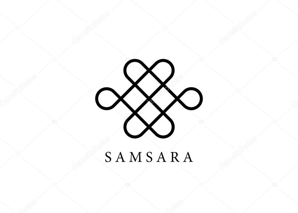 Samsara icon. Guts of Buddha, The bowels of Buddha. The Endless knot or Eternal knot, happiness node, symbol of inseparability and dependent origination of existence and all phenomena in Universe