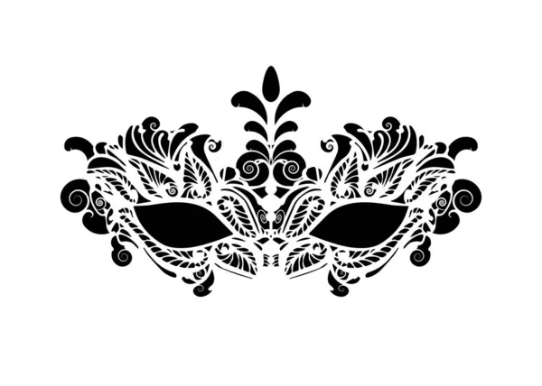 Карнавальная маска черного силуэта выделена на белом фоне. Маска лазерной резки с венецианской вышивкой цветочного декора. Векторная иллюстрация — стоковый вектор