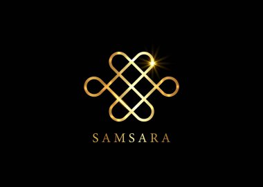 Altın Samsara simgesi. Buda 'nın bağırsakları, Buda' nın bağırsakları. Sonsuz düğüm ya da sonsuz düğüm, mutluluk düğümü, ayrılmazlığın sembolü ve varoluşun bağımlı başlangıcı ve evrendeki tüm fenomenler