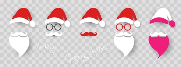 Санта Клаус моди хіпстер стиль набір ікон. Санта-Капелюхи, вуса, бороди, окуляри. Різдвяні елементи для твого святкового дизайну. Візуальне зображення ізольованого прозорого фону — стоковий вектор