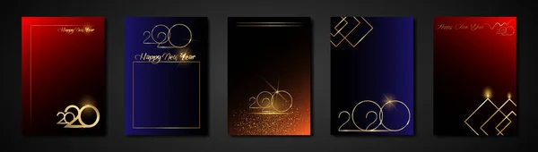 Set cards 2020 Happy New Year zlatá textura, zlatý luxus moderní zázemí, prvky pro kalendář a pozdrav pohlednice nebo vánoční tématikou zimní dovolená pozvánky s geometrickými dekoracemi — Stockový vektor