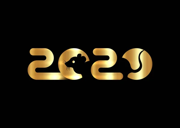 Banner Gold Logosu 2020 Mutlu Çin Yeni Yılı, Fare Yılı. Siyah arkaplanda izole edilmiş vektör — Stok Vektör