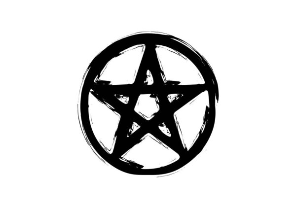Pentagram occult symbol. wiccan sigil pentacle esoteric brush grunge style. Vector isolated on white background  