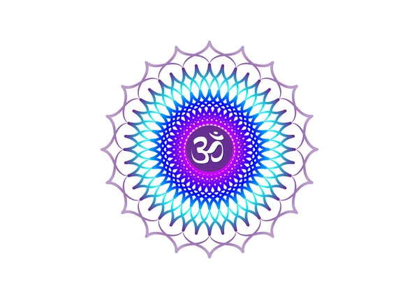 Crown Chakra Sahasrara. 7th chakra está localizado no topo da cabeça. Representa estados de consciência superior e conexão divina. Geometria sagrada flor mandala cor roxa para meditação — Vetor de Stock