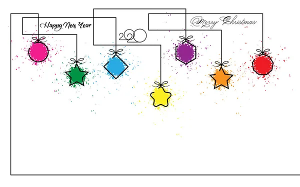 Банер 2020 Щасливий новорічний барвистий сплеск текстури, сучасний білий фон, елементи лінії для календаря та вітальної листівки або різдвяні тематичні зимові свята запрошення з геометричними прикрасами — стоковий вектор