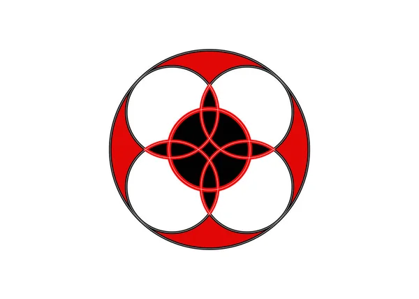 Ιερό λουλούδι, Celtic όπως το στυλ γραμμικό αστέρι με το σύμβολο κύκλου. Κόκκινο λογότυπο σχεδιασμό μυστικιστική ιερή γεωμετρία, διάνυσμα απομονωμένο — Διανυσματικό Αρχείο