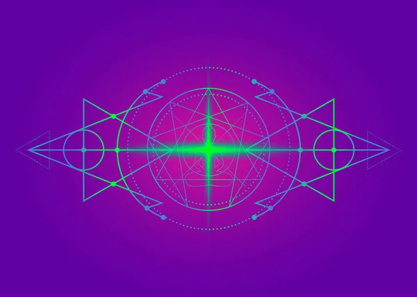 Еннеаграмйога-золотий дизайн ікони для інфографіки та бізнесу. Позиція лотоса, золота священна геометрія, з медитативним силуетом Будди в центрі, векторний хрест світла на пурпуровому тлі — стоковий вектор