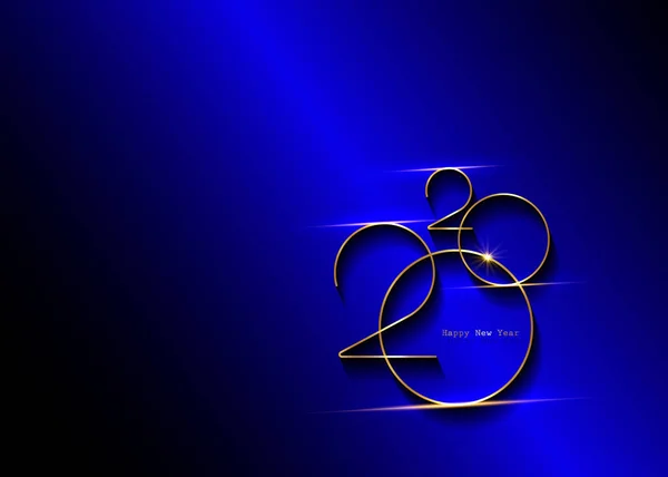 Logo Golden 2020 Año Nuevo con espacio para copias. Tema navideño, ilustración vectorial. Diseño de vacaciones para tarjeta de felicitación, invitación, calendario, fiesta, vip de lujo de oro, aislado sobre fondo azul oscuro — Vector de stock