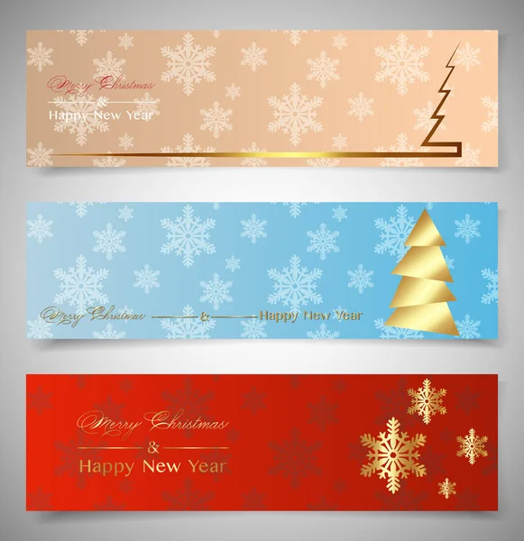 Conjunto de banderas horizontales de Navidad. Banderas web tema de invierno. Año nuevo y la tarjeta de fiesta de Navidad elegante decoración de oro, vector de ilustración, aislado — Vector de stock