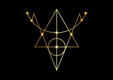 Golden Sigil of Protection. Magical Amulets. Can be used as tattoo, logos and prints. Gold Wiccan occult symbol, sacred geometry, vector isolated on black background clipart
