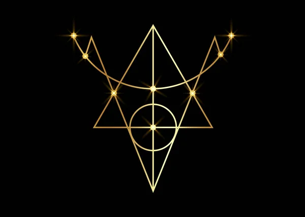 Altın Koruma Mührü. Sihirli Tılsımlar. Dövme, logo ve parmak izi olarak kullanılabilir. Altın cadı okült sembolü, kutsal geometri, siyah arkaplanda izole edilmiş vektör. — Stok Vektör