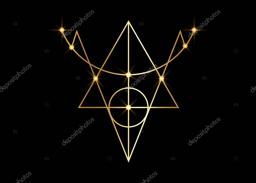 Golden Sigil of Protection. Magical Amulets. Can be used as tattoo, logos and prints. Gold Wiccan occult symbol, sacred geometry, vector isolated on black background