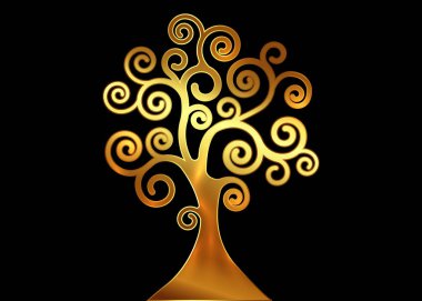 Yaşam Ağacı, Ağaç Doğal Logosu ve Altın Ağaç Ekoloji Sembolü Sembol Vektör Tasarımı. Siyah arka planda izole edilmiş. Golden Bio Doğal Etik Konsepti