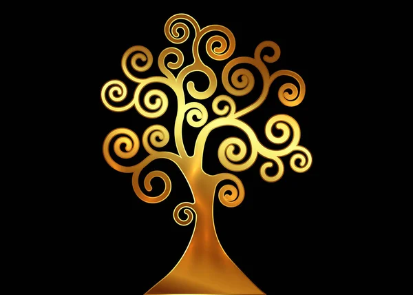 Дерево жизни, природный логотип дерева и экология золотых деревьев иллюстрации символ символа иконки векторный дизайн изолированы на черном фоне. Золотая концепция естественной этики — стоковый вектор