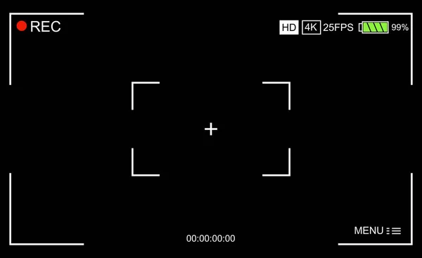 カメラのファインダー。フォーカシング スクリーン カメラのテンプレートです。ファインダーのカメラの記録。黒の背景にビデオ画面。ベクトル図 — ストックベクタ