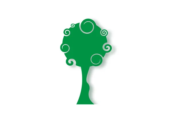 Tree Education Logo Design, original estilo rizado árbol verde, insignia ecológica y bio, diseño orgánico abstracto elemento vector etiqueta ilustración aislada sobre fondo blanco — Vector de stock