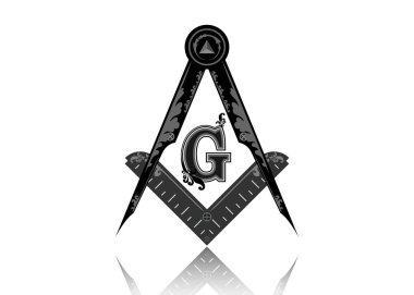 Masonluk amblemi - masonik kare ve pusula sembolü. Hepsi tanrının kutsal geometri üçgenindeki gözü, duvarcılık ve illuminati sembolü, logo tasarım elementi. Yuvarlak vektör beyaz üzerinde izole