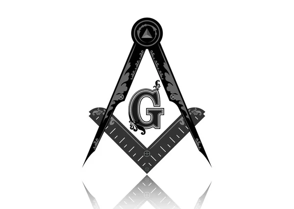 프리메이슨 문양 (Freemasonry emblem) - 마시모 광장 과 나침반의 상징. 신성 한 기하학 삼각형, 석조, 일루미나티 상징, 로고 디자인 요소에서 신의 눈을 볼 수있습니다. 흰색으로 분리 된 둥근 벡터 — 스톡 벡터