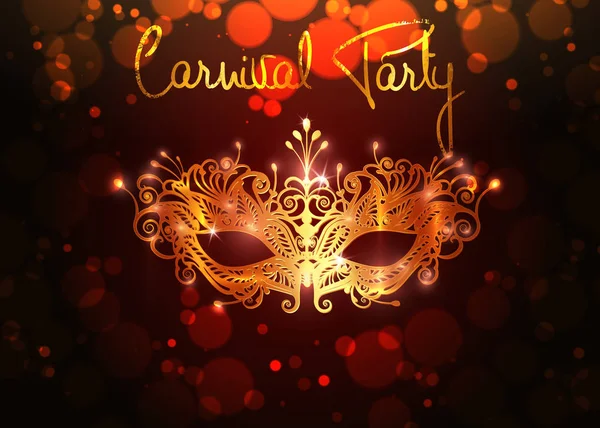 Carnival Party, Luxury Golden Carnival Mask, Masquerade, Mardi Gras. Carnival gold leaf lettering design, Night Party Poster, Dance Party Flyer, Musical Party Banner, Vector Carnival Invitation